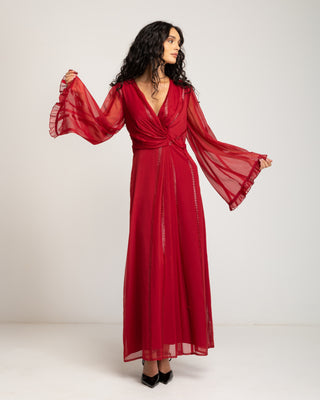 Vestido largo rojo manga larga Coralina