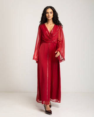 Vestido largo rojo manga larga Coralina