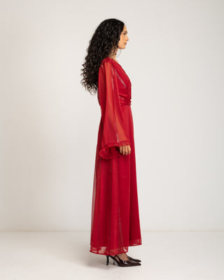 Vestido largo rojo manga larga Coralina