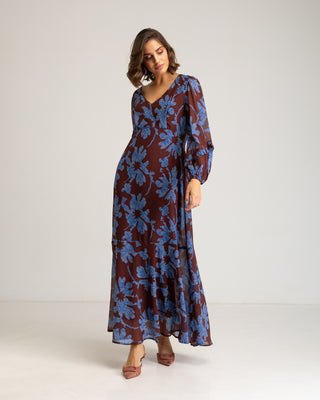 Vestido chocolate flores azules Nara