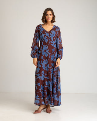 Vestido chocolate flores azules Nara