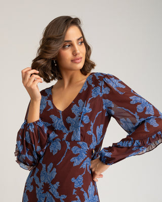 Vestido chocolate flores azules Nara