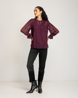 Blusa entredoses burdeos Lyria