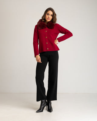 Chaqueta granate cuello pelo Celina