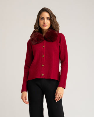 Chaqueta granate cuello pelo Celina