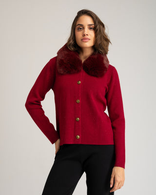 Chaqueta granate cuello pelo Celina