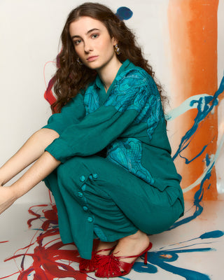Camisa Azul Turquesa Lino Sandra