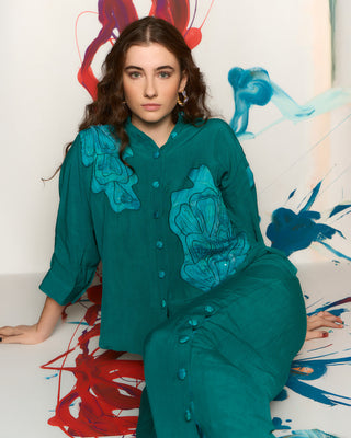 Camisa Azul Turquesa Lino Sandra