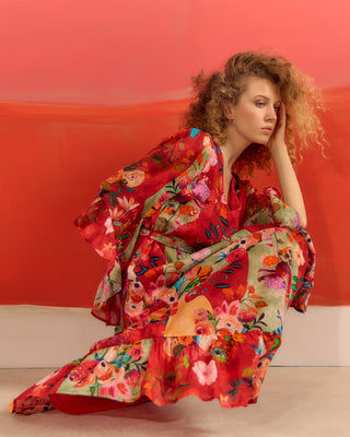 Vestido Largo Rojo Manga Larga Cora