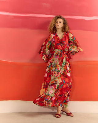 Vestido Largo Rojo Manga Larga Cora