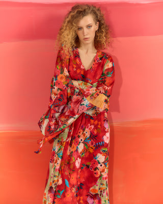 Vestido Largo Rojo Manga Larga Cora