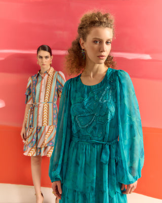 Vestido Midi Manga Abullonada Lira