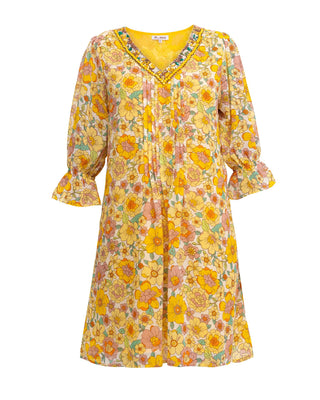 Vestido corto camisero 100% lino azul