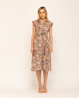 Vestido midi con cuello solapa y escote pico