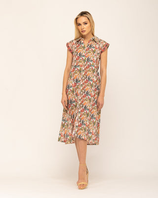 Vestido midi con cuello solapa y escote pico