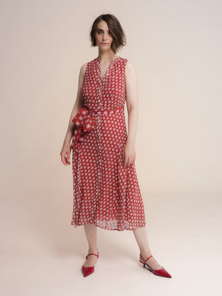 Vestido midi con cuello redondo y escote pico