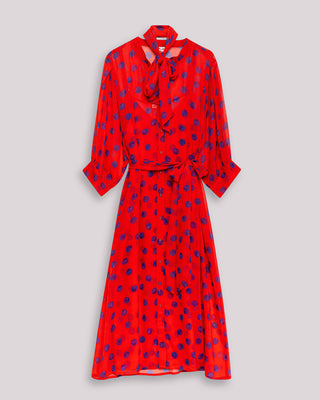 Vestido midi con cuello pico con lazo