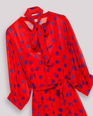 Vestido midi con cuello pico con lazo