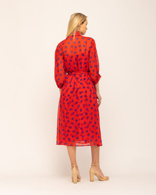 Vestido midi con cuello pico con lazo