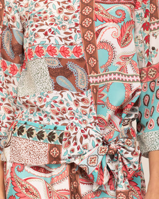 Blusa con cuello barco y manga francesa Multi Patch