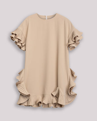 Vestido corto Esme con escote redondo y volantes plisados