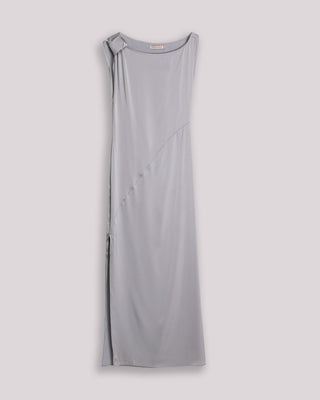 Vestido largo Alia satinado drapeado en el hombro y asimétrico
