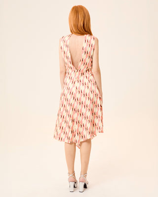 Vestido midi Ondine asimétrico con cuello alto y lazo