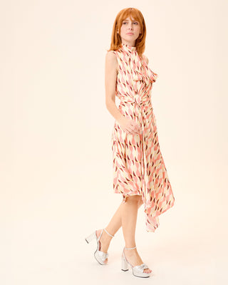 Vestido midi Ondine asimétrico con cuello alto y lazo
