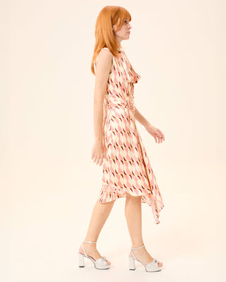 Vestido midi Ondine asimétrico con cuello alto y lazo