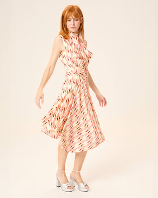 Vestido midi Ondine asimétrico con cuello alto y lazo