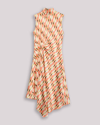 Vestido midi Ondine asimétrico con cuello alto y lazo