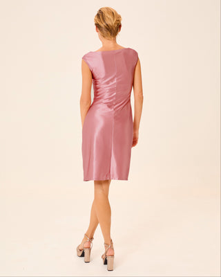 Vestido corto Elle metalizado con drapeado en cintura