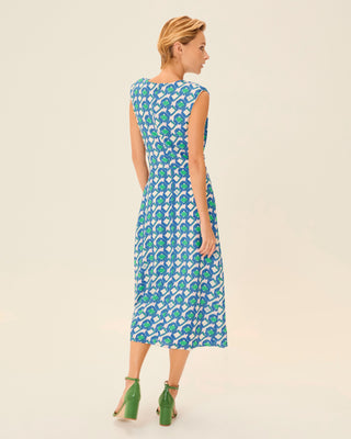 Vestido midi Eda estampado con escote redondo y hombreras