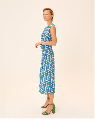 Vestido midi Eda estampado con escote redondo y hombreras