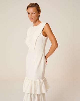 Vestido midi Mai con escote redondo y volantes