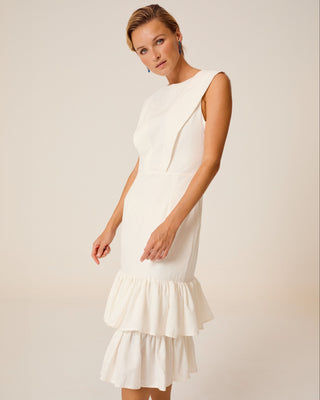 Vestido midi Mai con escote redondo y volantes