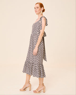 Vestido midi Tropez estampado con volante en bajo y escote corazón