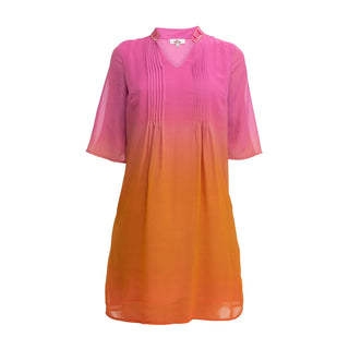 Vestido corto con mangas hasta el codo degradé naranja