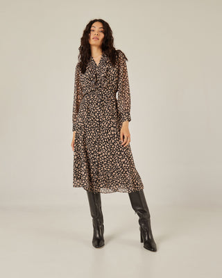 Vestido midi camisero con volante