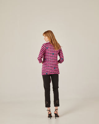 Blusa de cuello mao y cinturón lazada