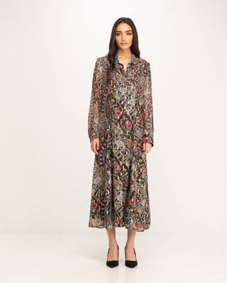 Vestido largo camisero paisley print