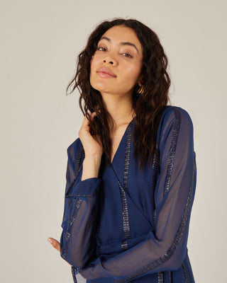 Vestido midi cruzado tejido lurex