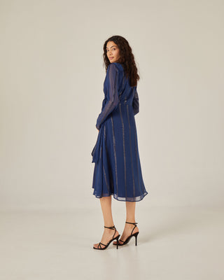 Vestido midi cruzado tejido lurex