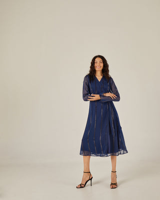 Vestido midi cruzado tejido lurex
