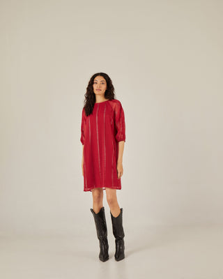 Vestido corto manga raglán tejido lurex