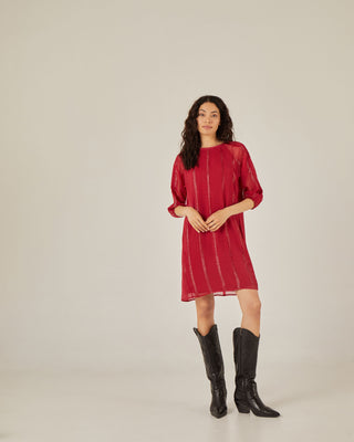 Vestido corto manga raglán tejido lurex