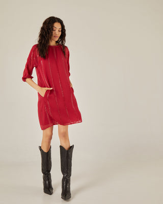 Vestido corto manga raglán tejido lurex