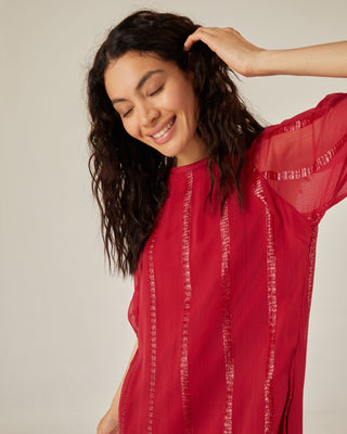 Vestido corto manga raglán tejido lurex