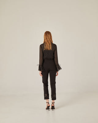 Camisa manga larga con volante lurex