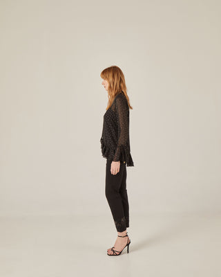 Camisa manga larga con volante lurex
